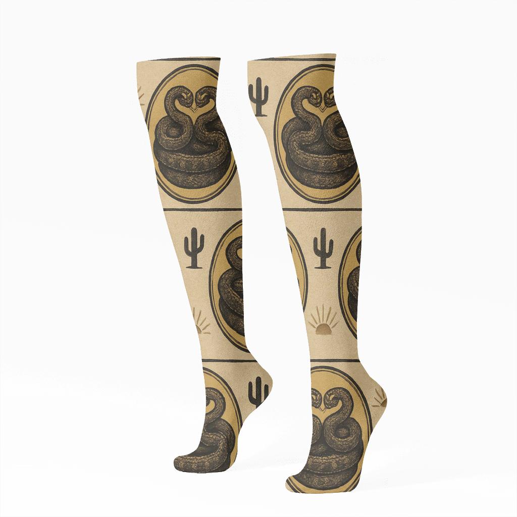 Vintage Naturalist Poster Look With Coiled Serpents Snake trendy patterned knee-high socks