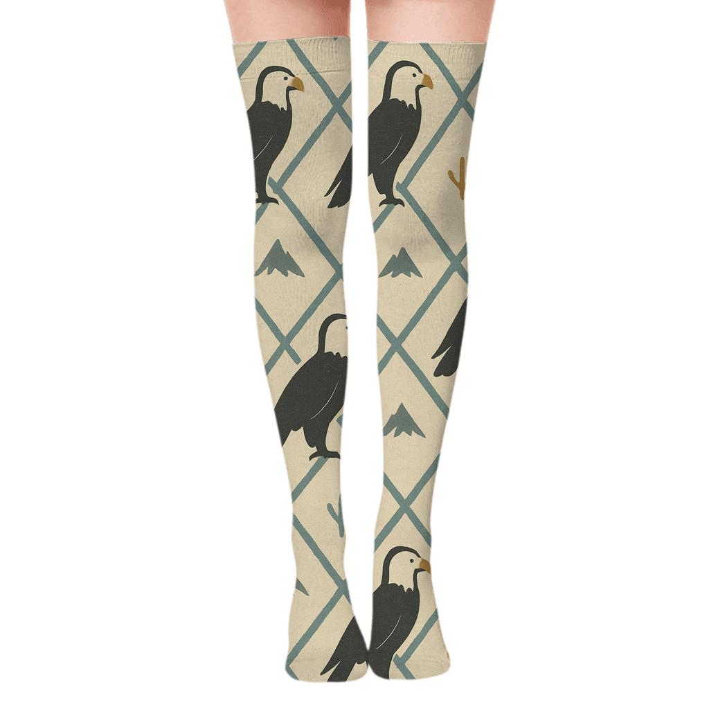 Eagle Silhouette Lattice Poster Pattern unique graphic over-the-knee socks