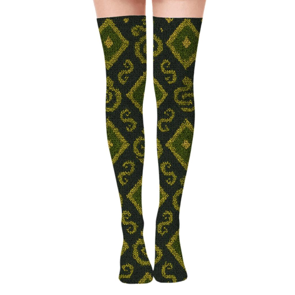 Knitted Illusion Scale Lattice Snake Pattern unique graphic over-the-knee socks