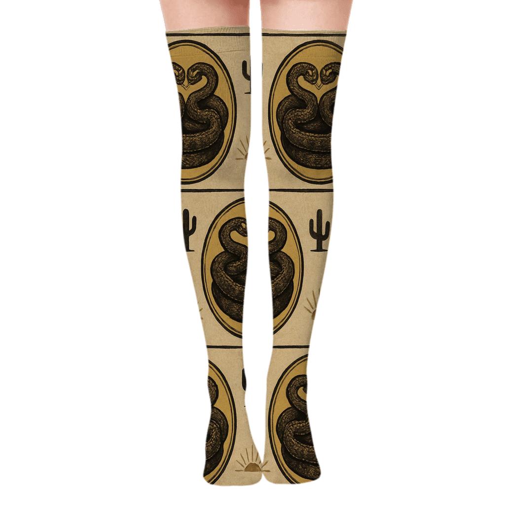 Vintage Naturalist Poster Look With Coiled Serpents Snake soft everyday over-the-knee socks