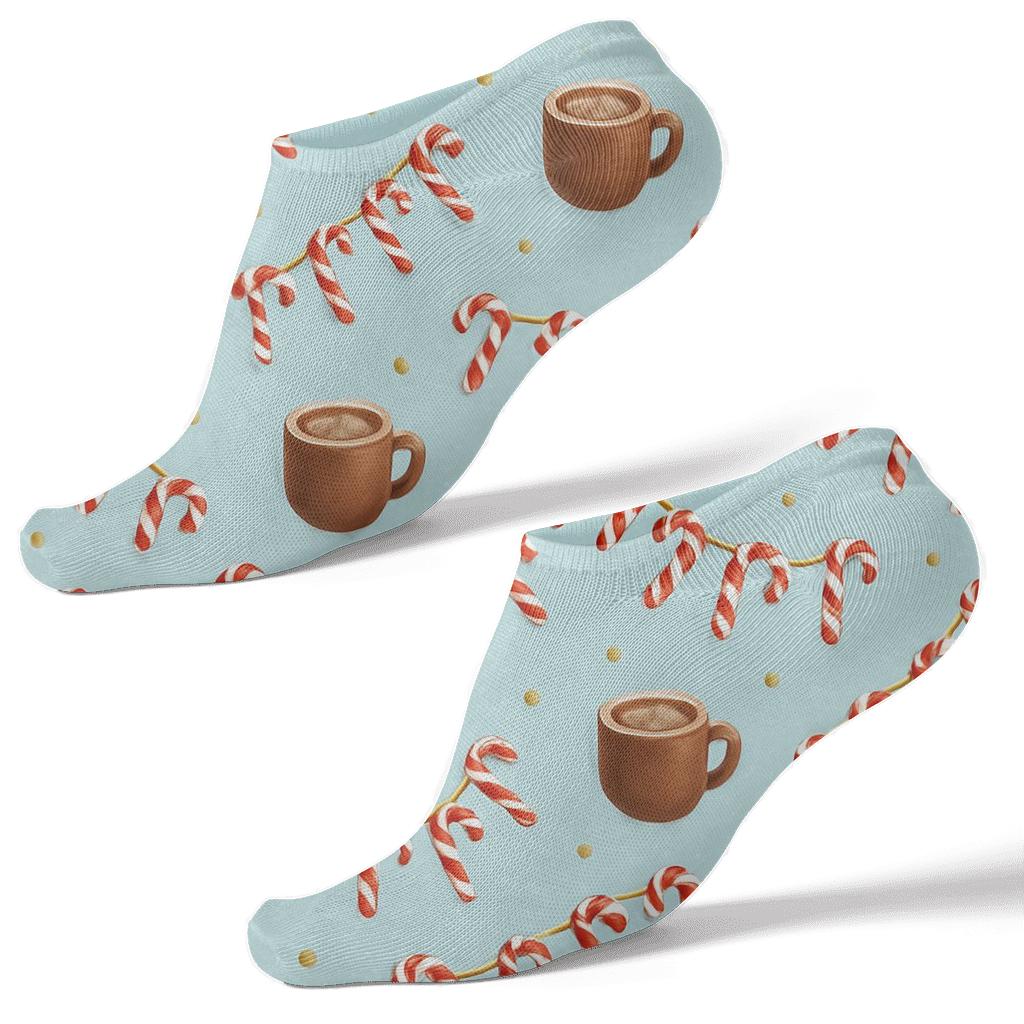 Icy Blue Candy Canes Garland Scatter In Festive Collage custom ankle socks