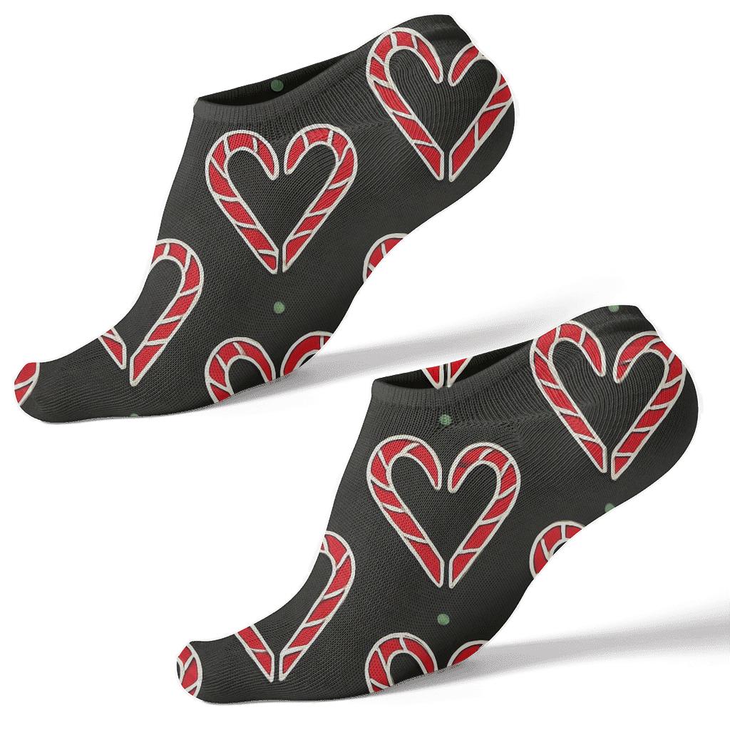 Candy Cane Hearts With Candy Canes Minimal Line Rhythm trendy patterned ankle socks