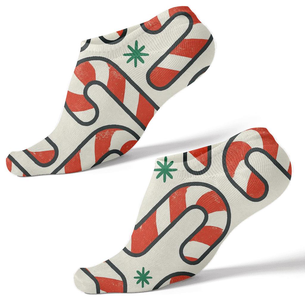 Bold Cartoon Candy Canes Hook Silhouette Chevron designer print ankle socks