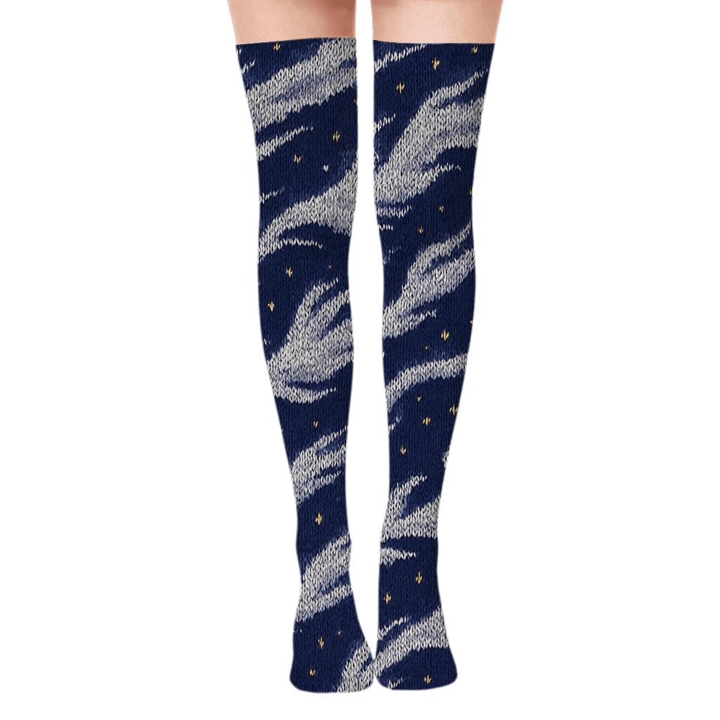 Clouds-Woven Cirrus Lattice In Indigo trendy patterned over-the-knee socks