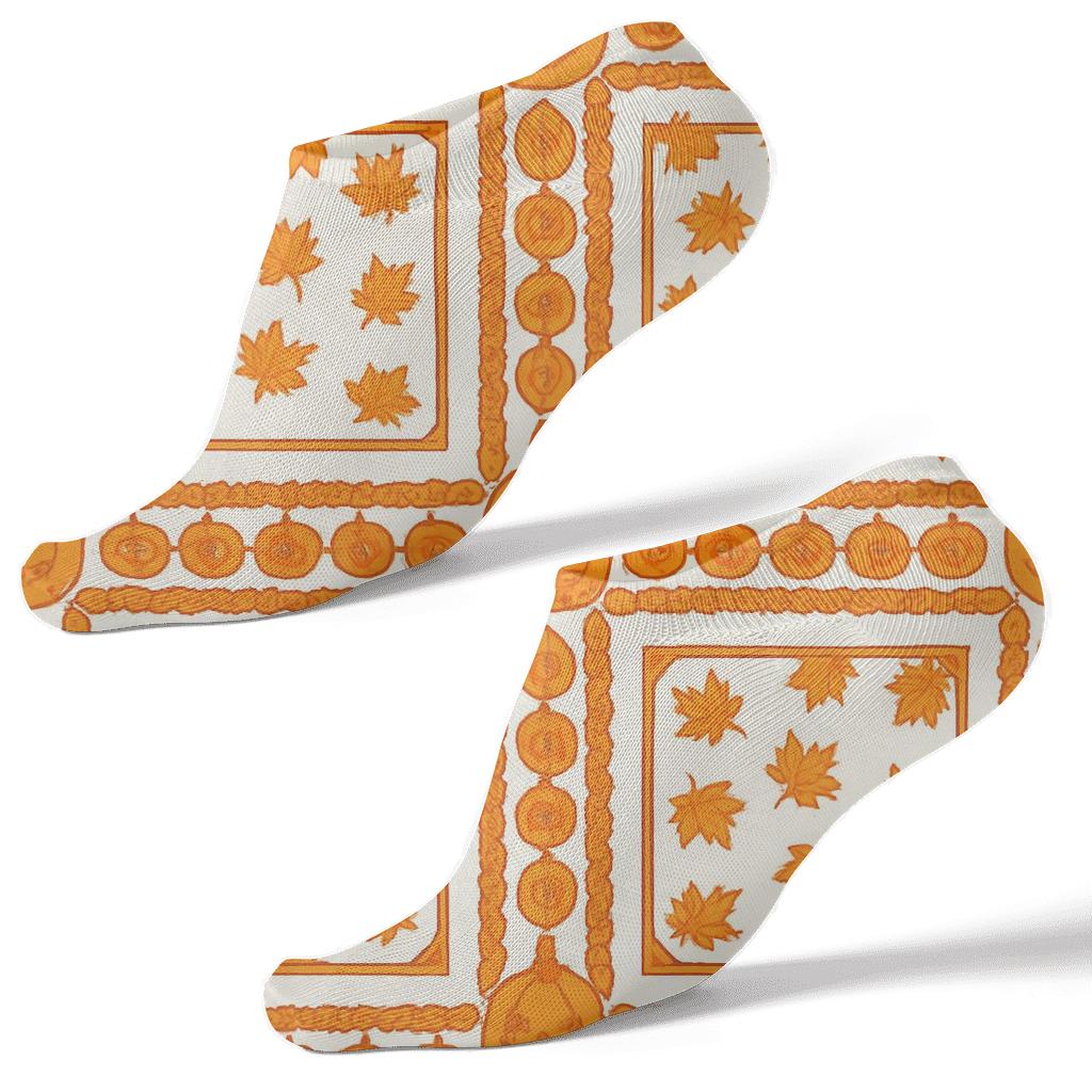 Carved Pumpkin Border Tile On White Background personalized ankle socks