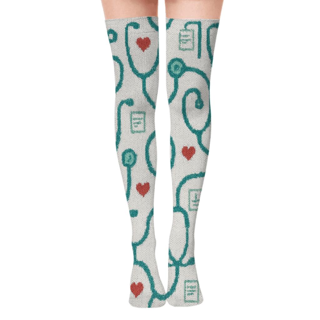 Knitted Illusion Doctor Stethoscope Lattice soft everyday over-the-knee socks