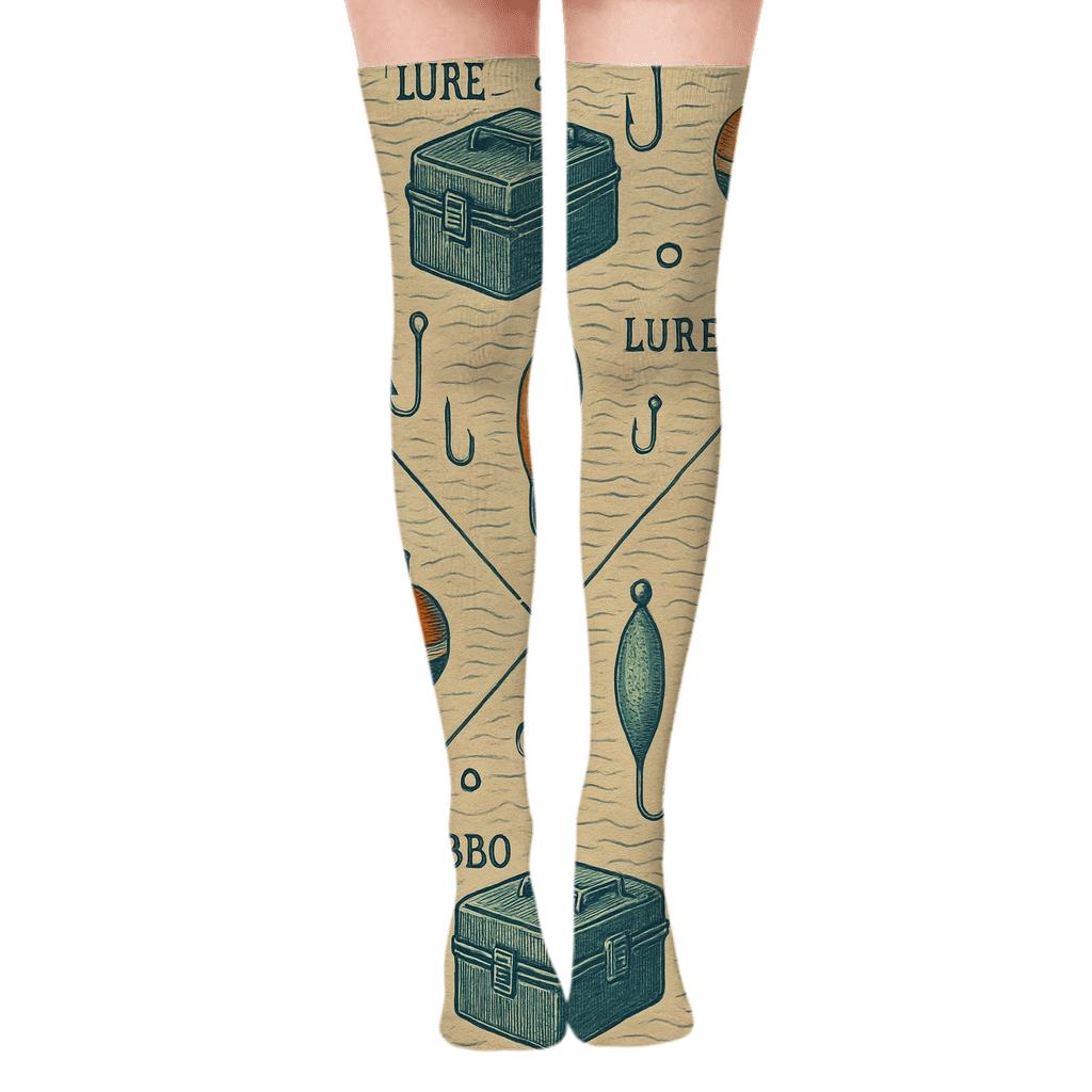 Tackle Box Lattice With Fisher Charm premium cozy over-the-knee socks