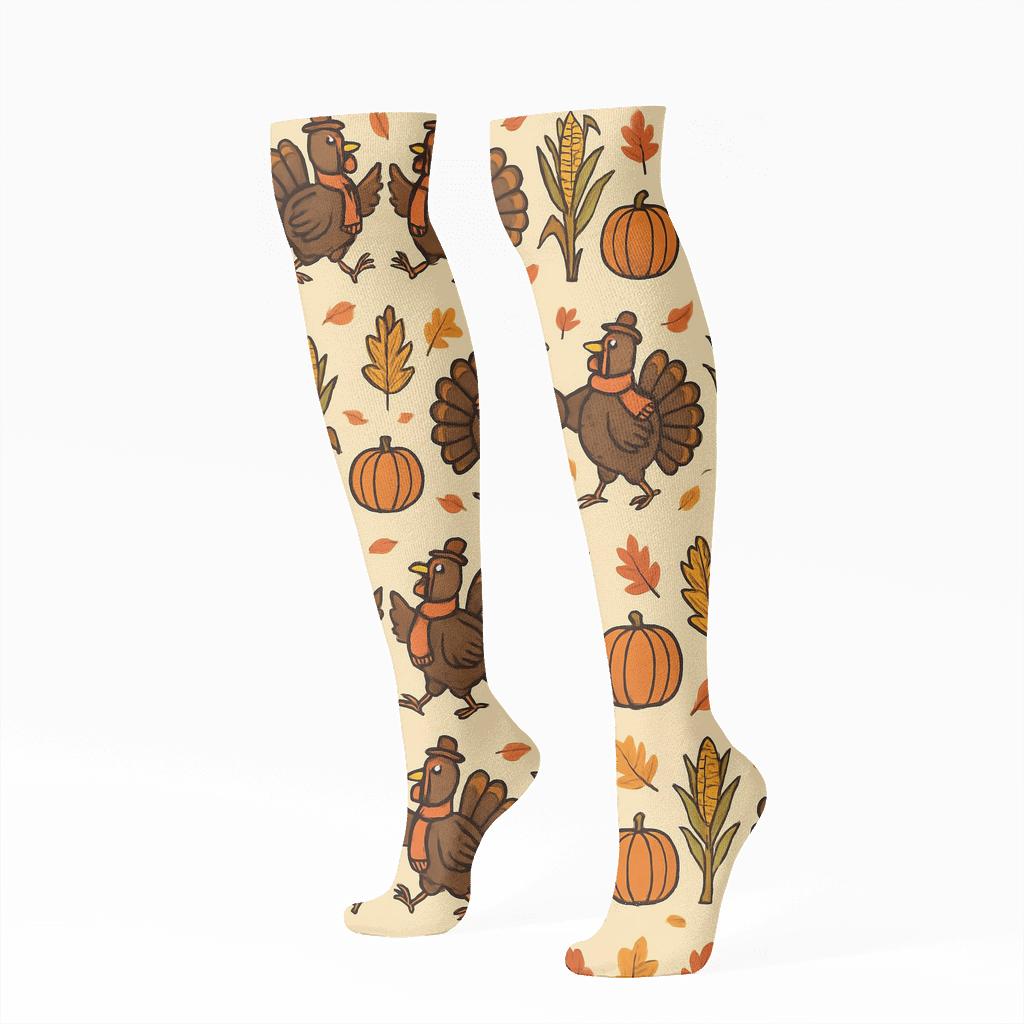 Harvest Party With Turkey Dancers In Mirrored Pair Bands premium sports knee-high socks