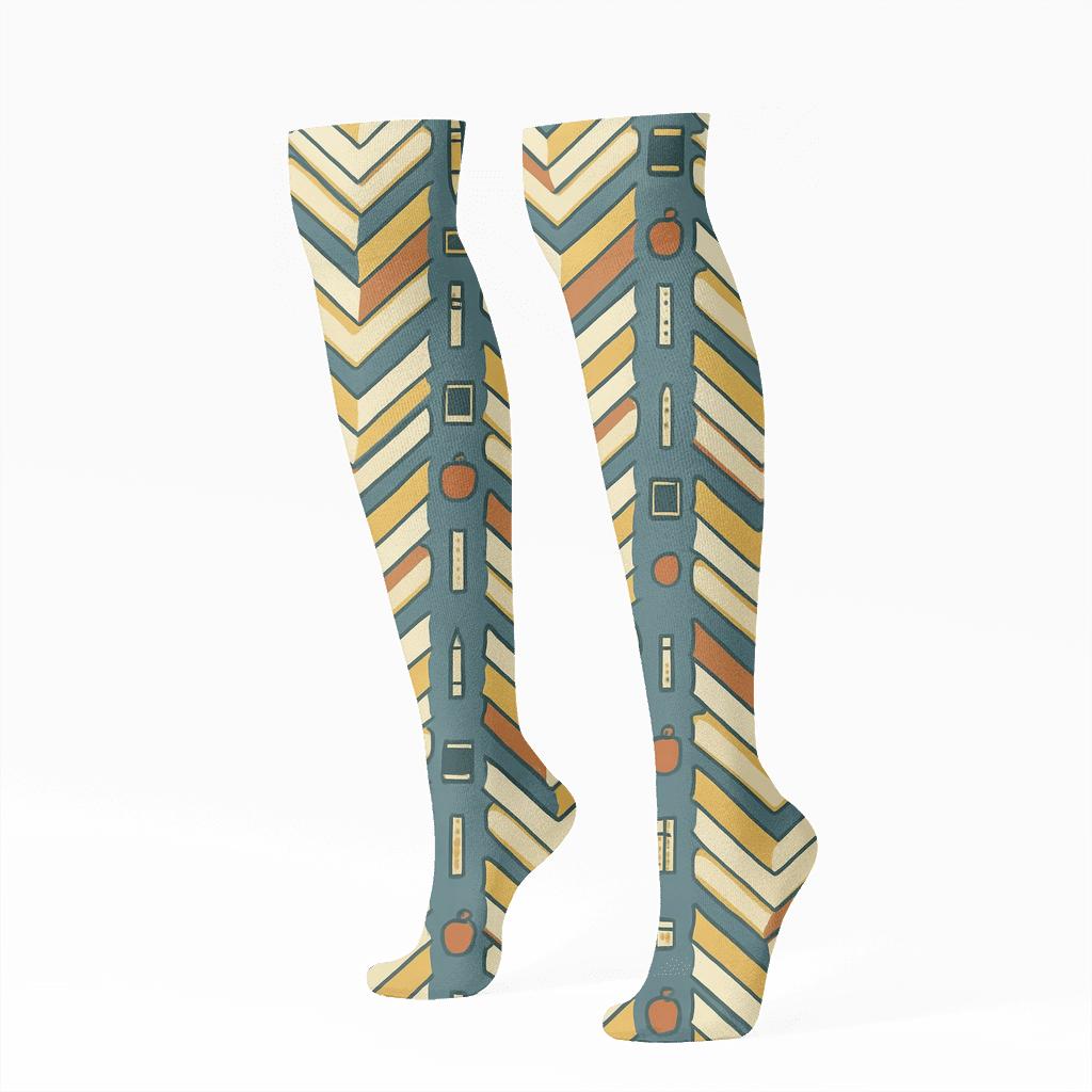 Book Chevron Pattern With Teacher Accents trendy patterned knee-high socks