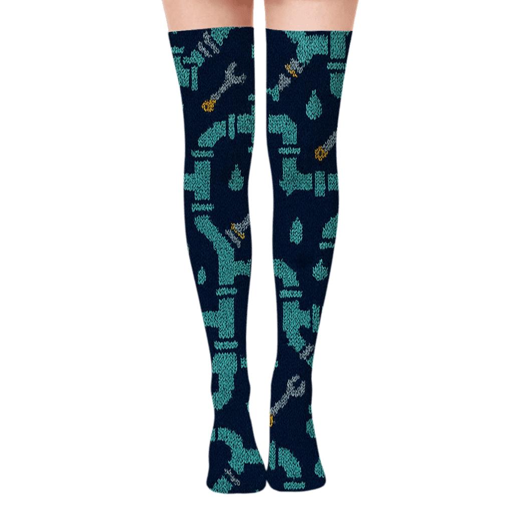 Knitted Lattice Plumber Pattern comfortable cotton over-the-knee socks