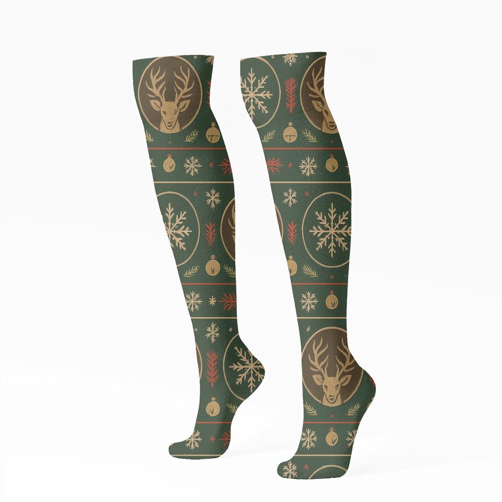 Scandinavian Folk Motif Reindeer Pattern Bands personalized knee-high socks