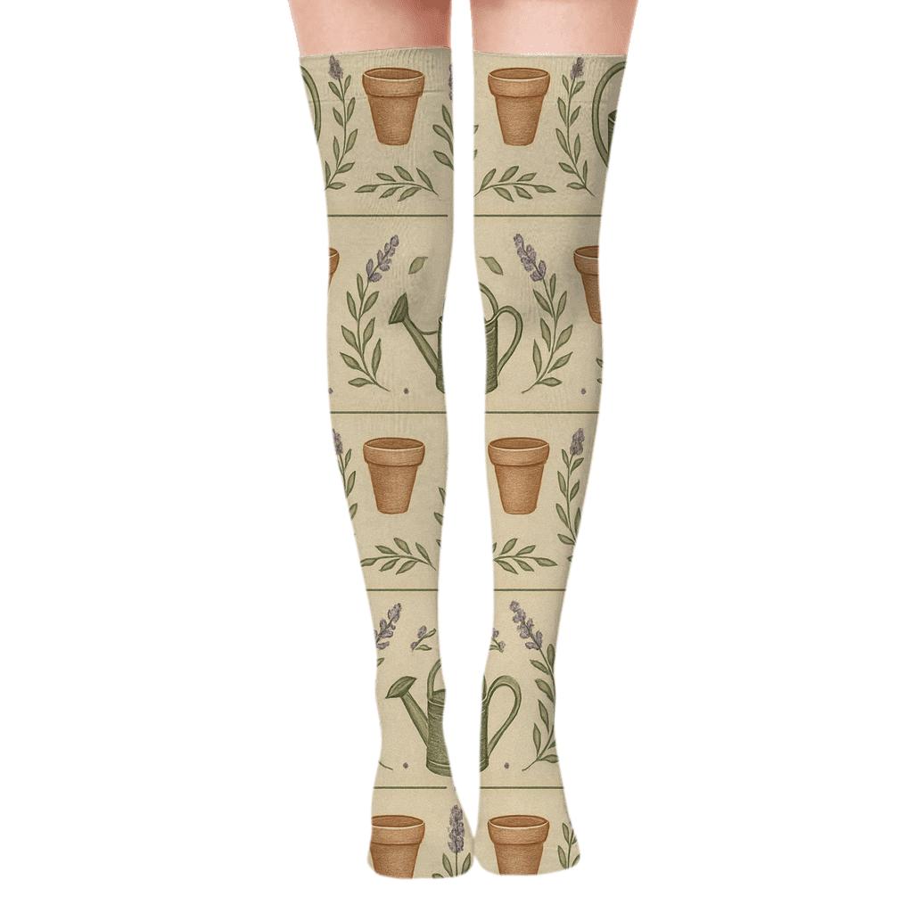 Trellis Band Garden Pattern For The Gardener soft everyday over-the-knee socks