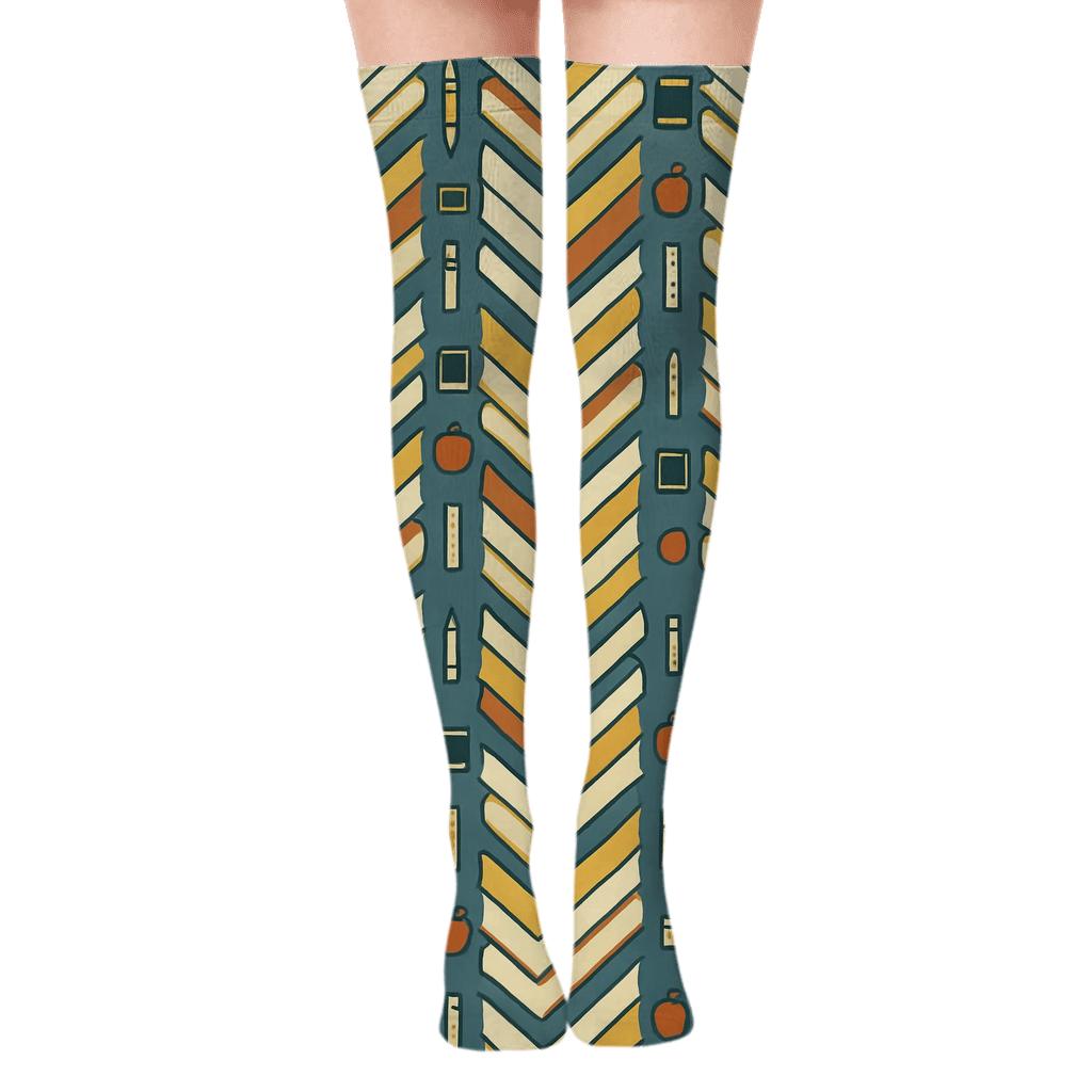 Book Chevron Pattern With Teacher Accents stylish fashion over-the-knee socks