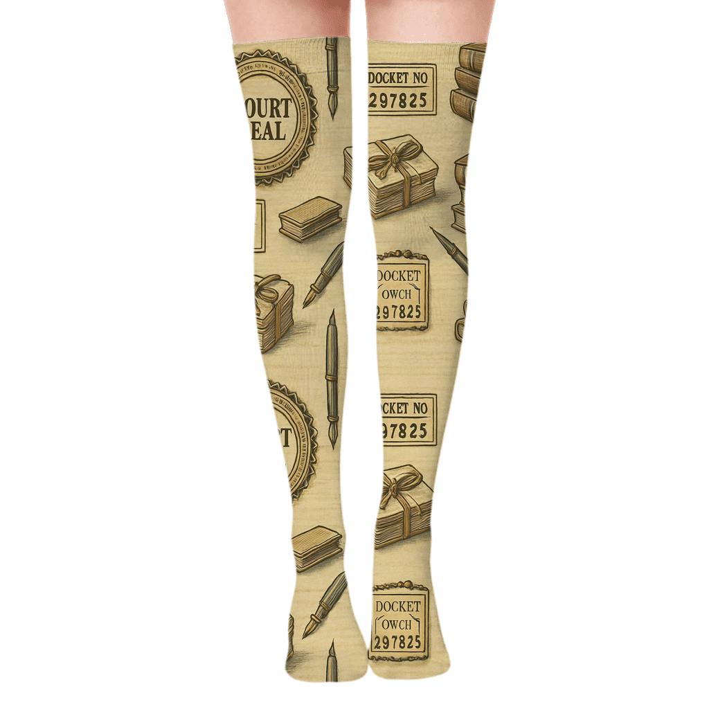 Vintage Docket Tessellation With Court Clerk Seals unique graphic over-the-knee socks