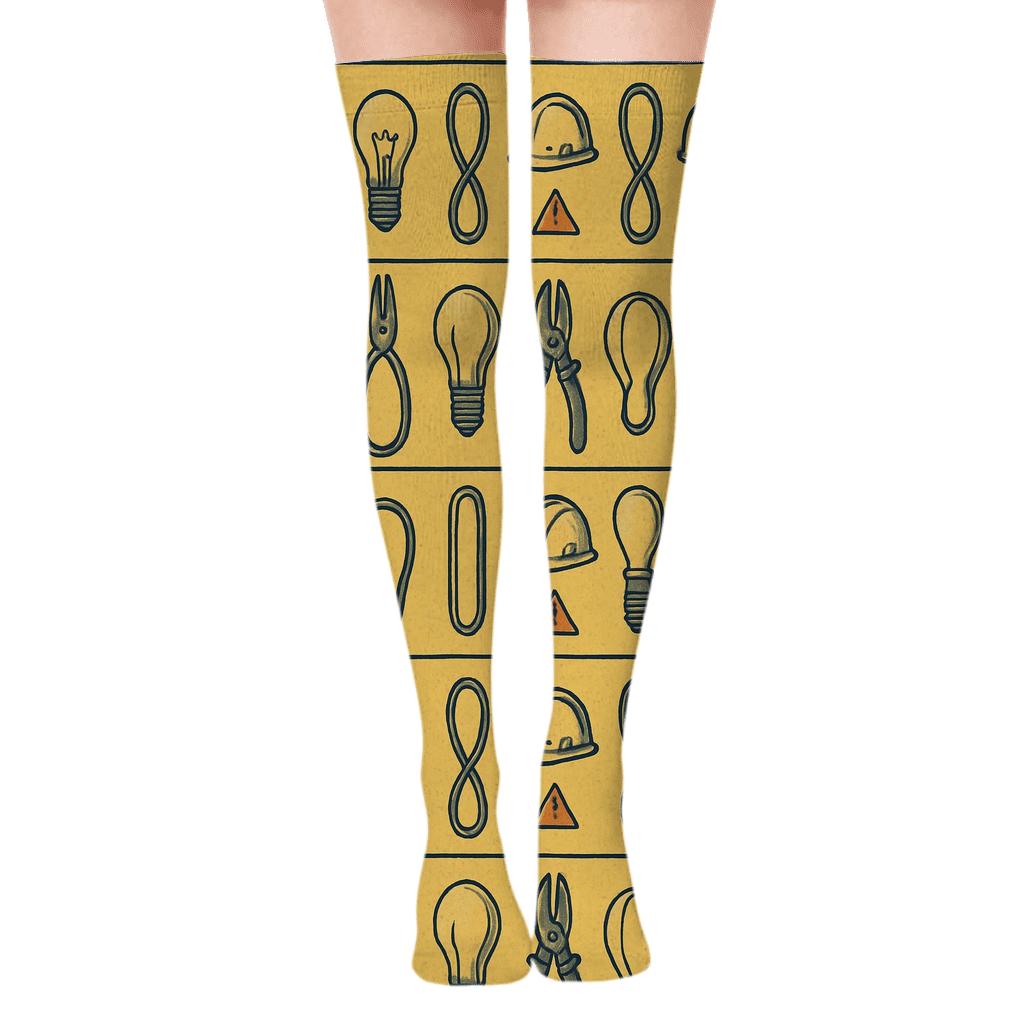 Safety Yellow Light Bulb Bands For Electrician comfortable cotton over-the-knee socks