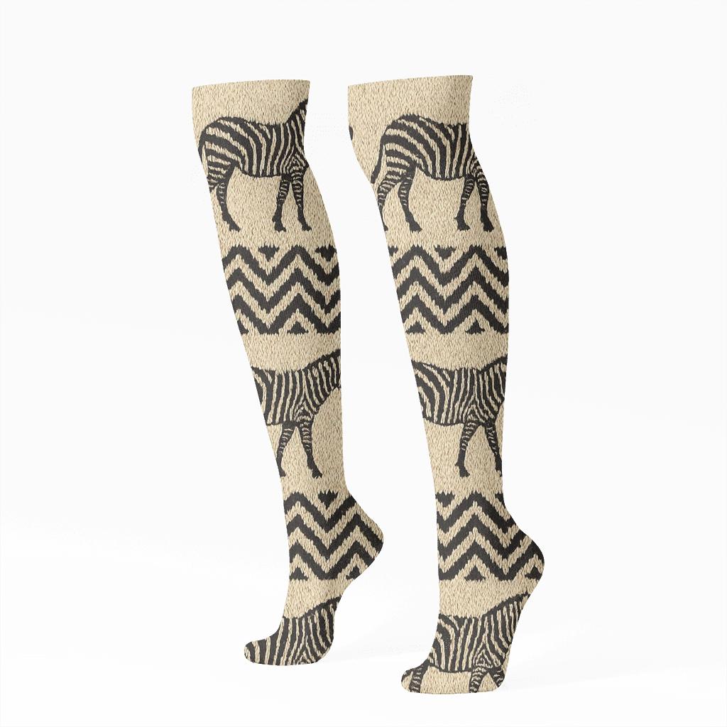 Knitted Zebra Silhouette Bands On Warm Cream custom knee-high socks