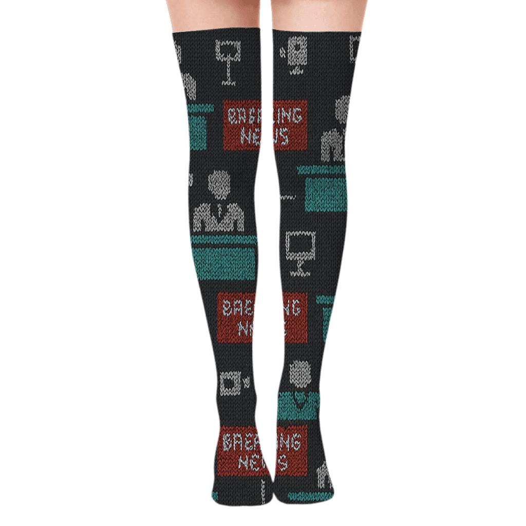 Knitted News Anchor Grid Illusion personalized over-the-knee socks