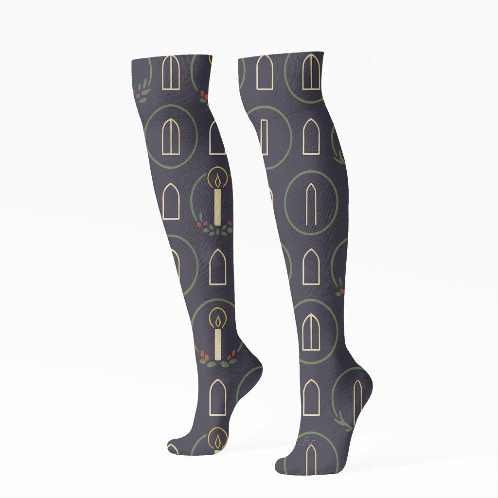 Wreath Medallions With Stained Glass Motifs, Advent Wreath personalized knee-high socks