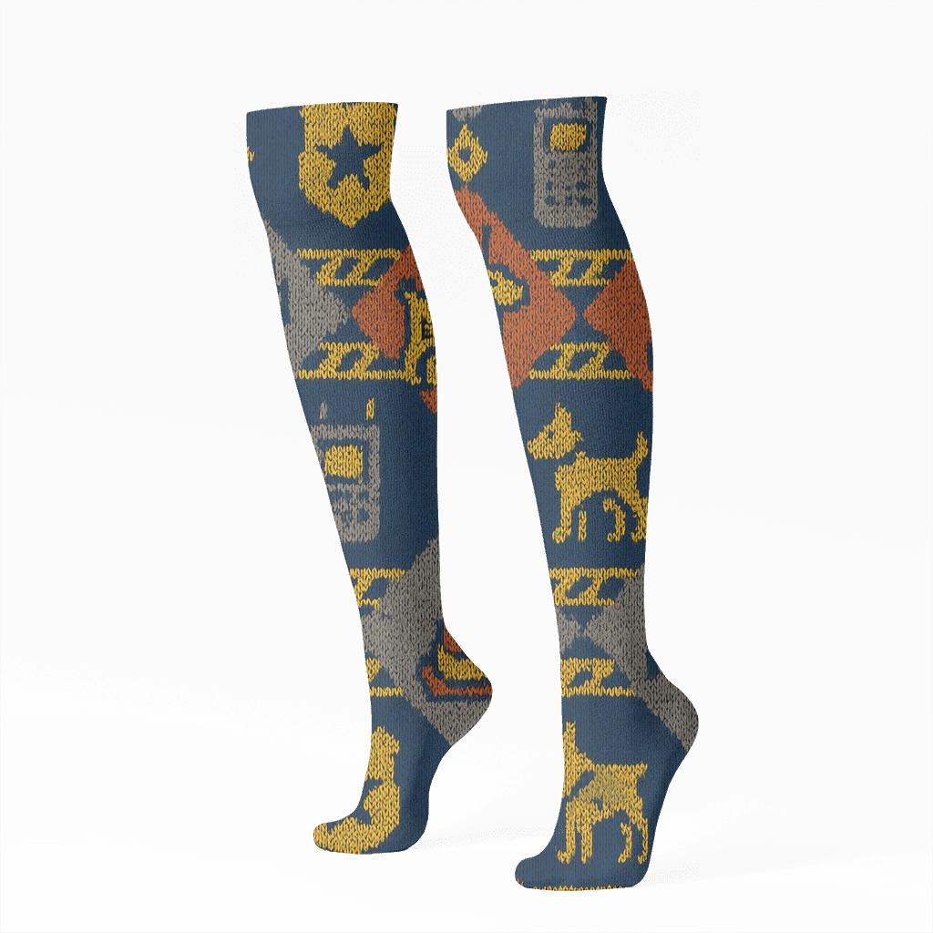 Security Guard Night Watch Patchwork Knit comfortable cotton knee-high socks