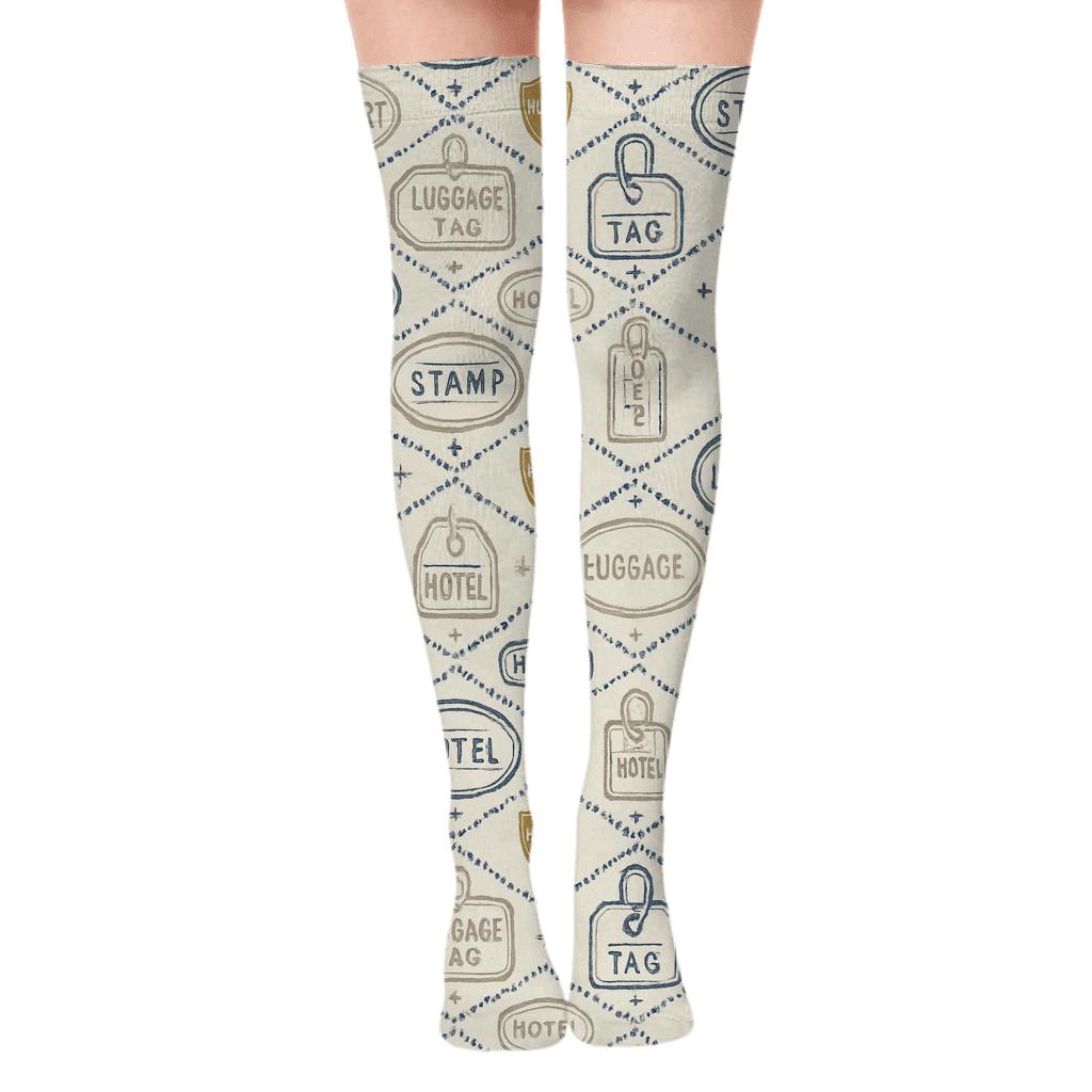 Passport Stamp Chevron With Customs Officer Details custom over-the-knee socks