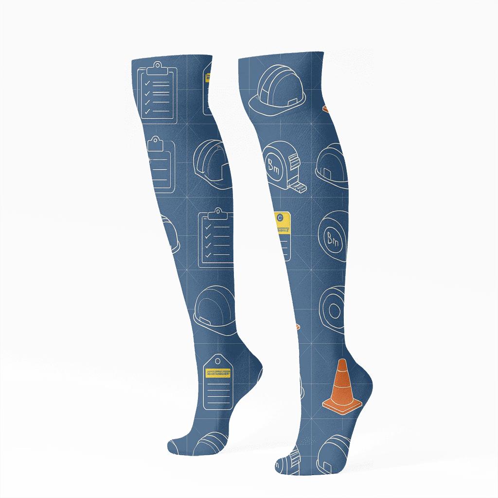 Blueprint Lattice With Building Inspector Icons premium sports knee-high socks