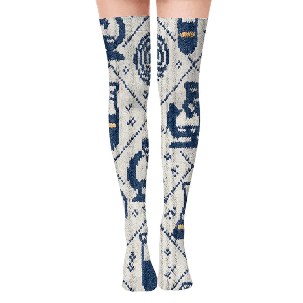 Knitted Pattern Illusion Forensic Scientist Grid comfortable cotton over-the-knee socks