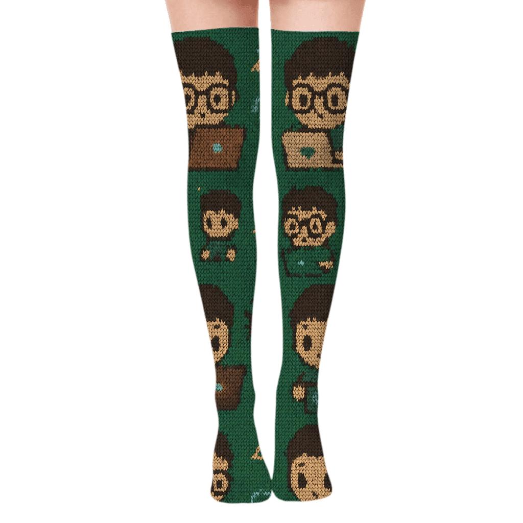 Software Developer Debugging Parade Knit Pattern comfortable cotton over-the-knee socks