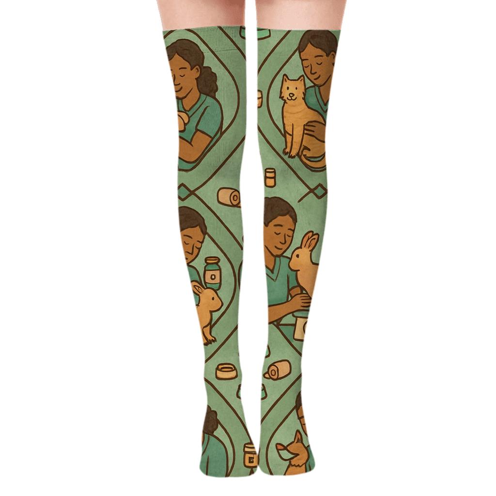 Paw Print Lattice With Veterinary Technician Moments unique graphic over-the-knee socks