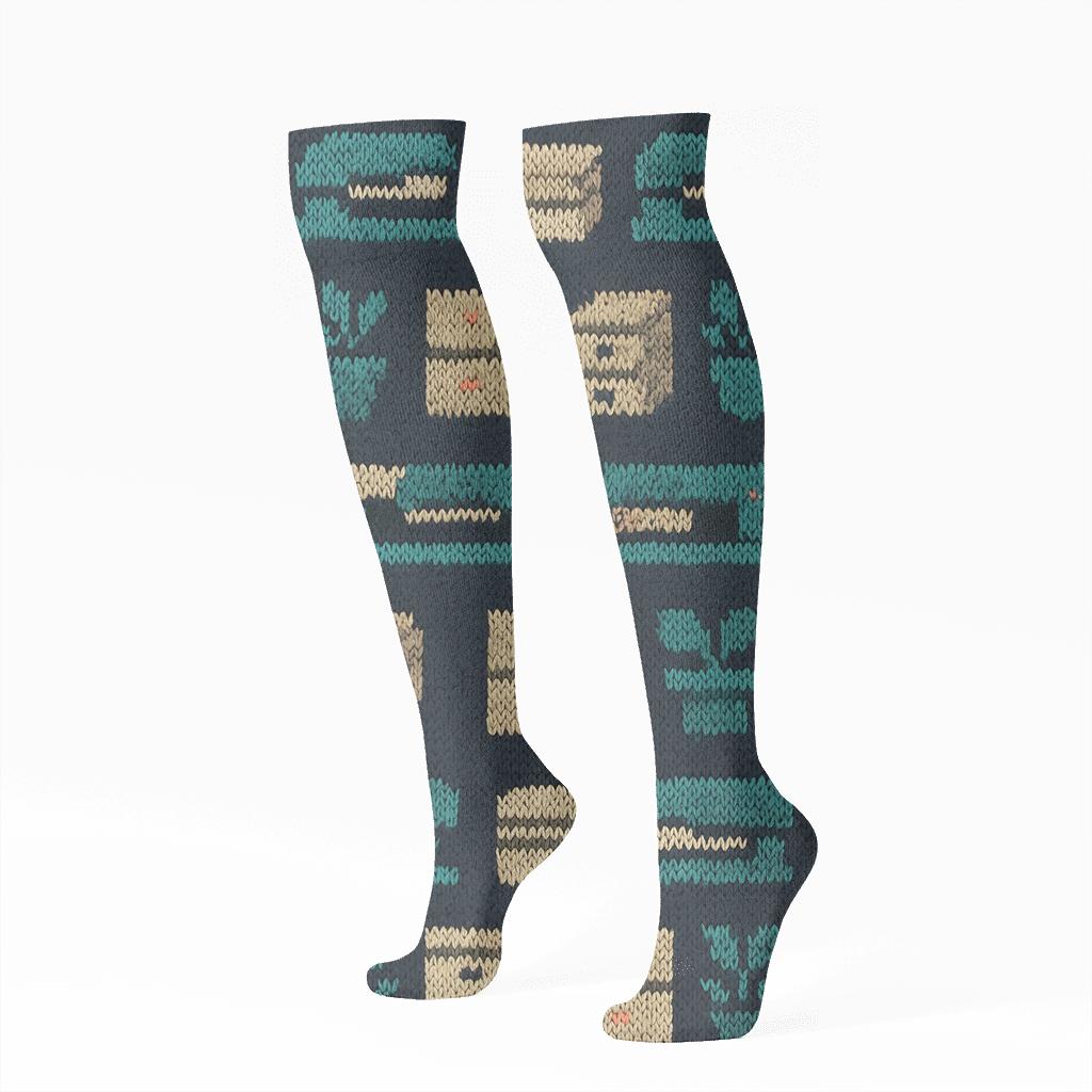 Office Manager Knitted Checkered Supply Bands soft everyday knee-high socks