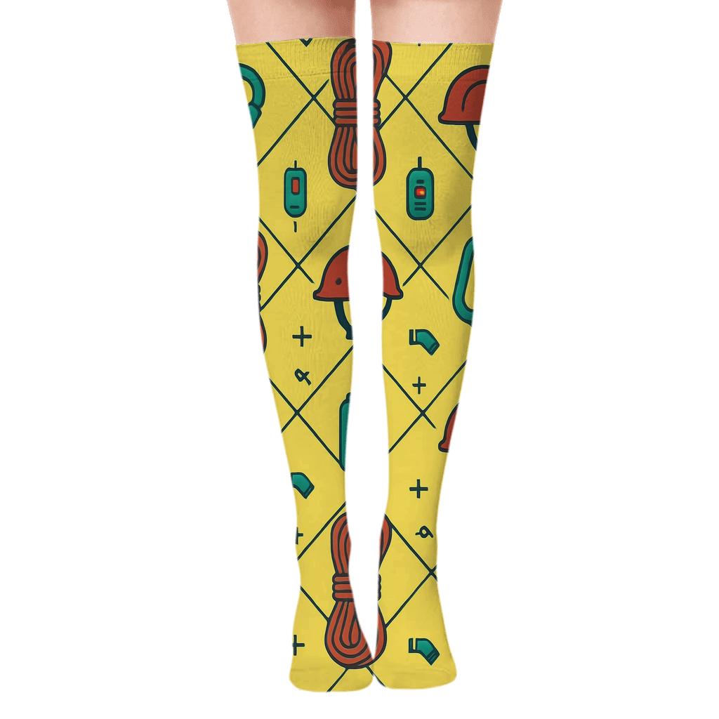 Emergency Gear Lattice With Rescue Worker Icons personalized over-the-knee socks