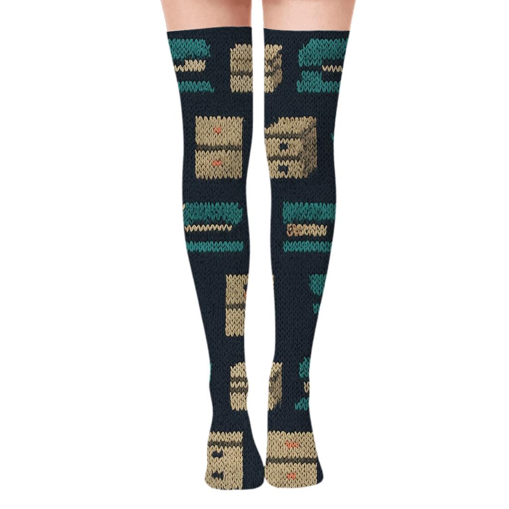 Office Manager Knitted Checkered Supply Bands comfortable cotton over-the-knee socks
