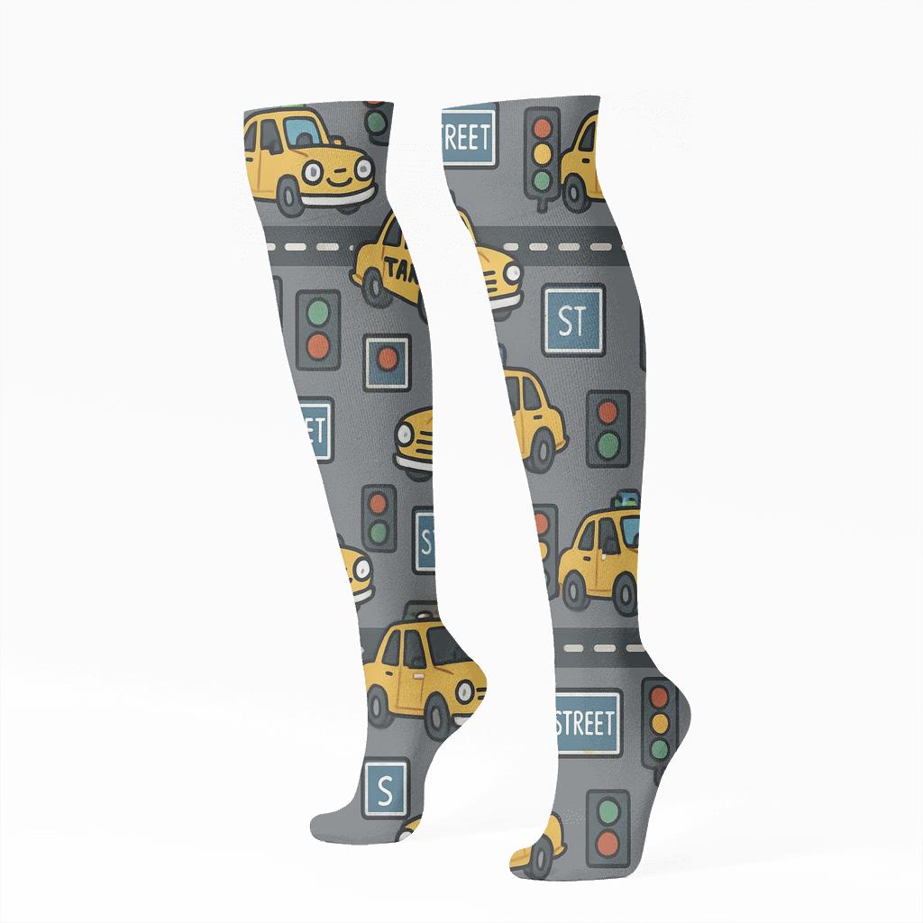 City Grid Parade For Taxi Driver personalized knee-high socks