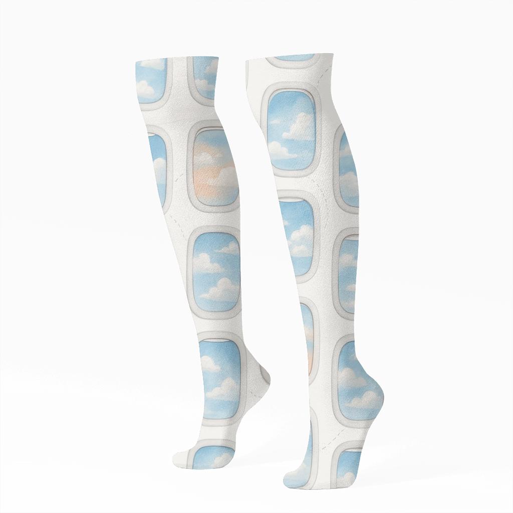 Airplane Window Grid Calm Sky Study custom knee-high socks