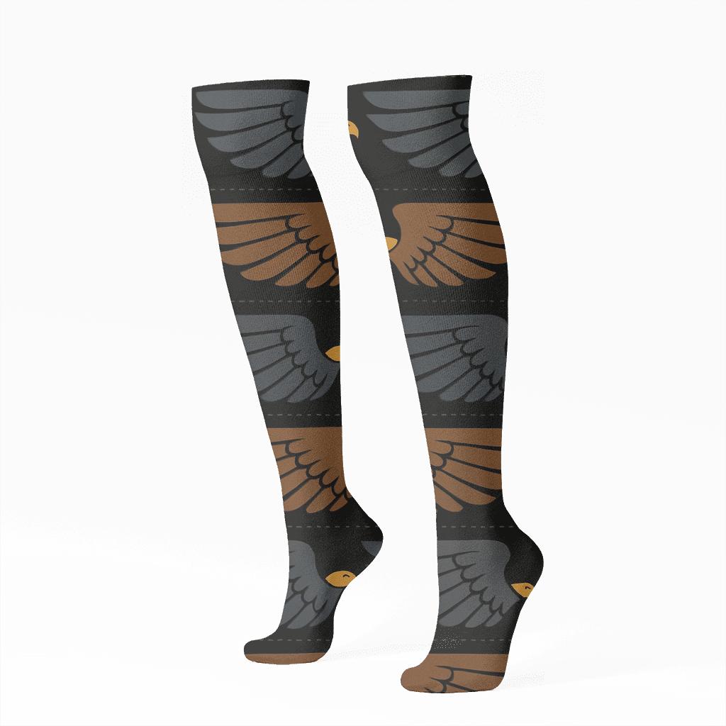 Eagle Wing Banner Bands On Black Background premium sports knee-high socks