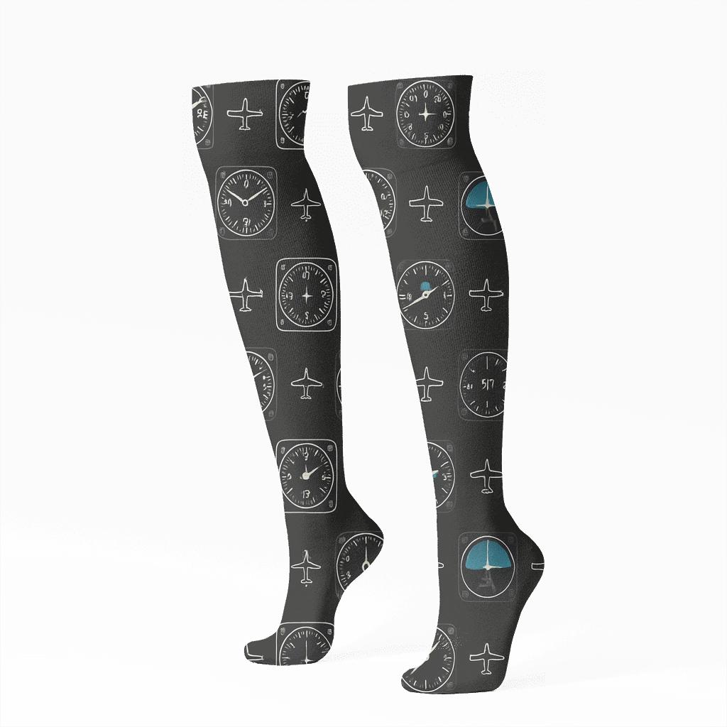Airplane Control Dial Micro Pattern premium sports knee-high socks