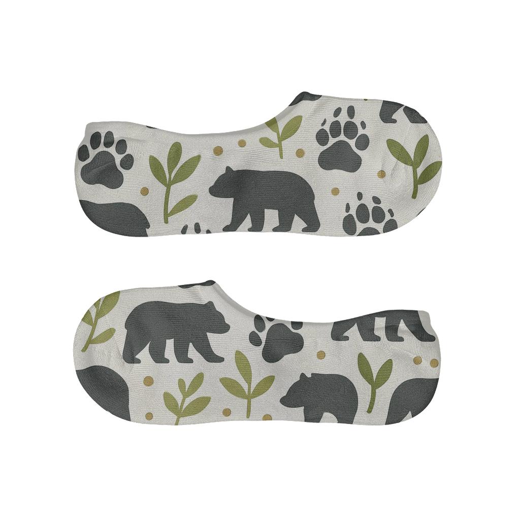 Forest Tile Grid With Bear Silhouette designer print no-show socks