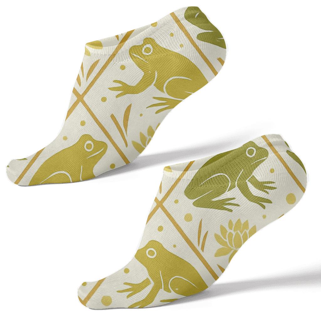 Botanical Poster Look With Frog Silhouette Lattice unique graphic ankle socks