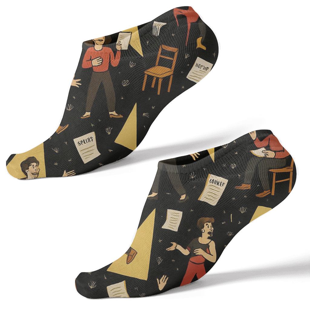 Spotlight Silhouettes With Actor Rehearsal Motifs trendy patterned ankle socks