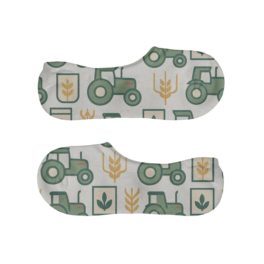 Tractor Field Farmer Gridwork No Show Socks