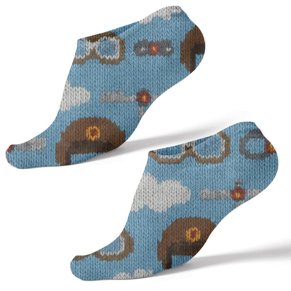 Cloud Ladder Knit Illusion With Pilot Icons trendy patterned ankle socks