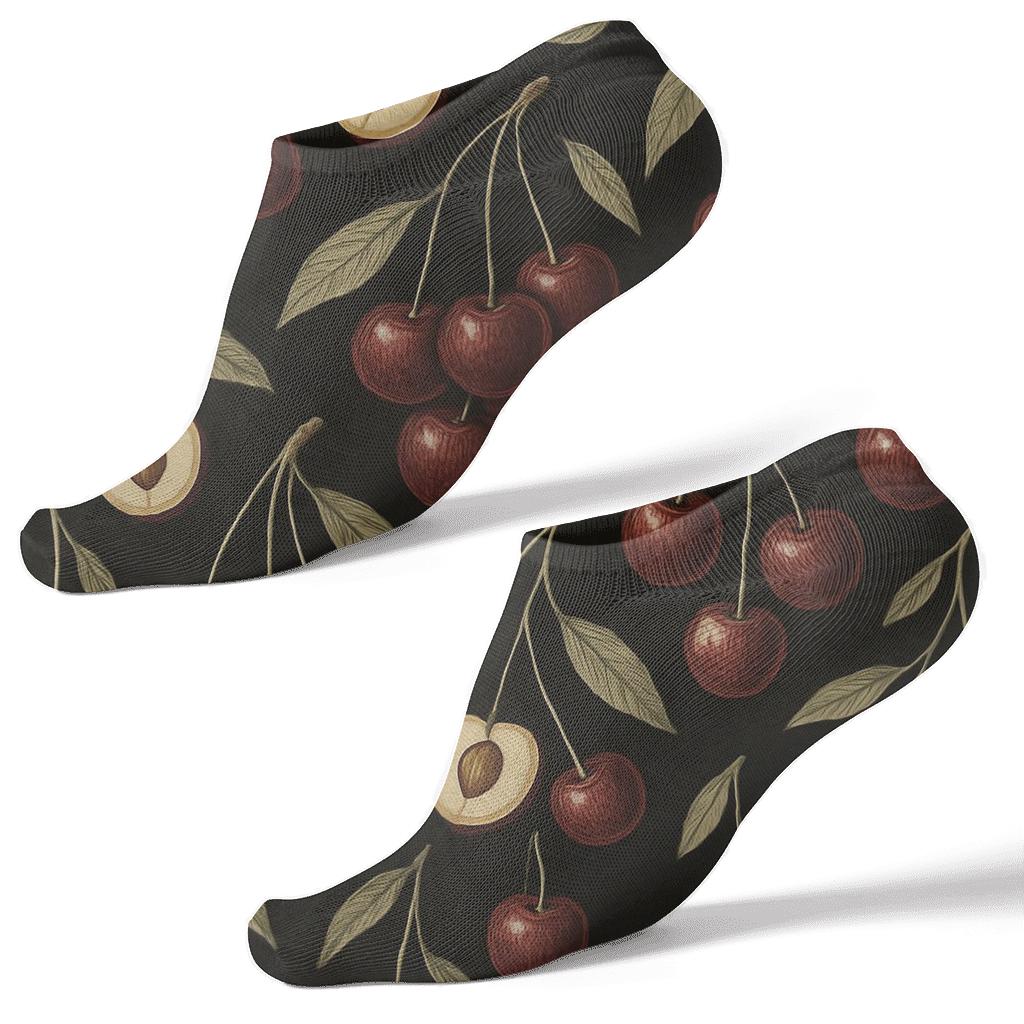 Retro Botanical Scatter With Cherry comfortable cotton ankle socks
