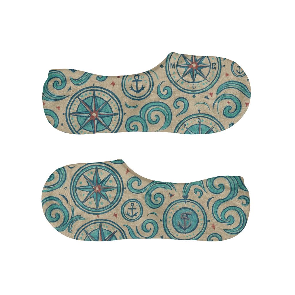 Compass Medallions With Sailor Waves breathable seamless no-show sockscustom no-show socks