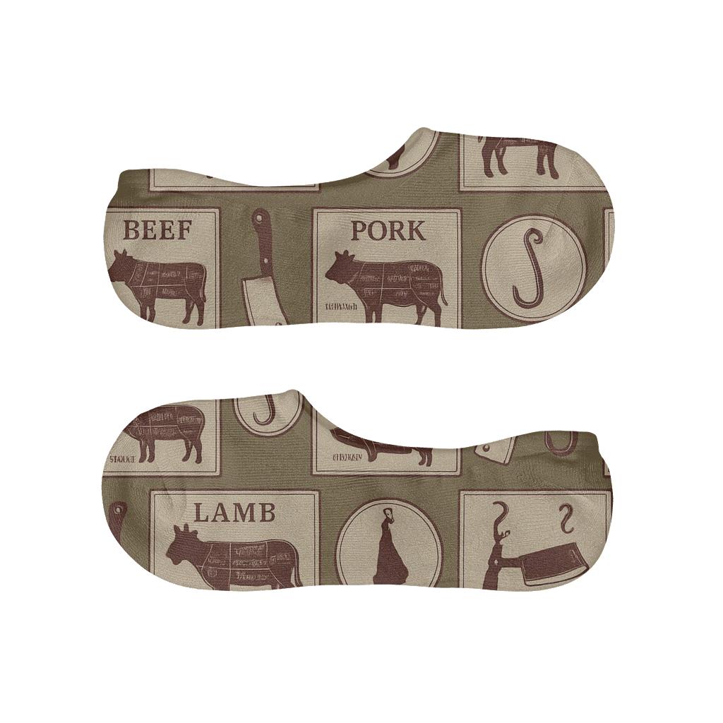 Vintage Meat Cut Diagram With Butcher Tools breathable seamless no-show sockscustom no-show socks