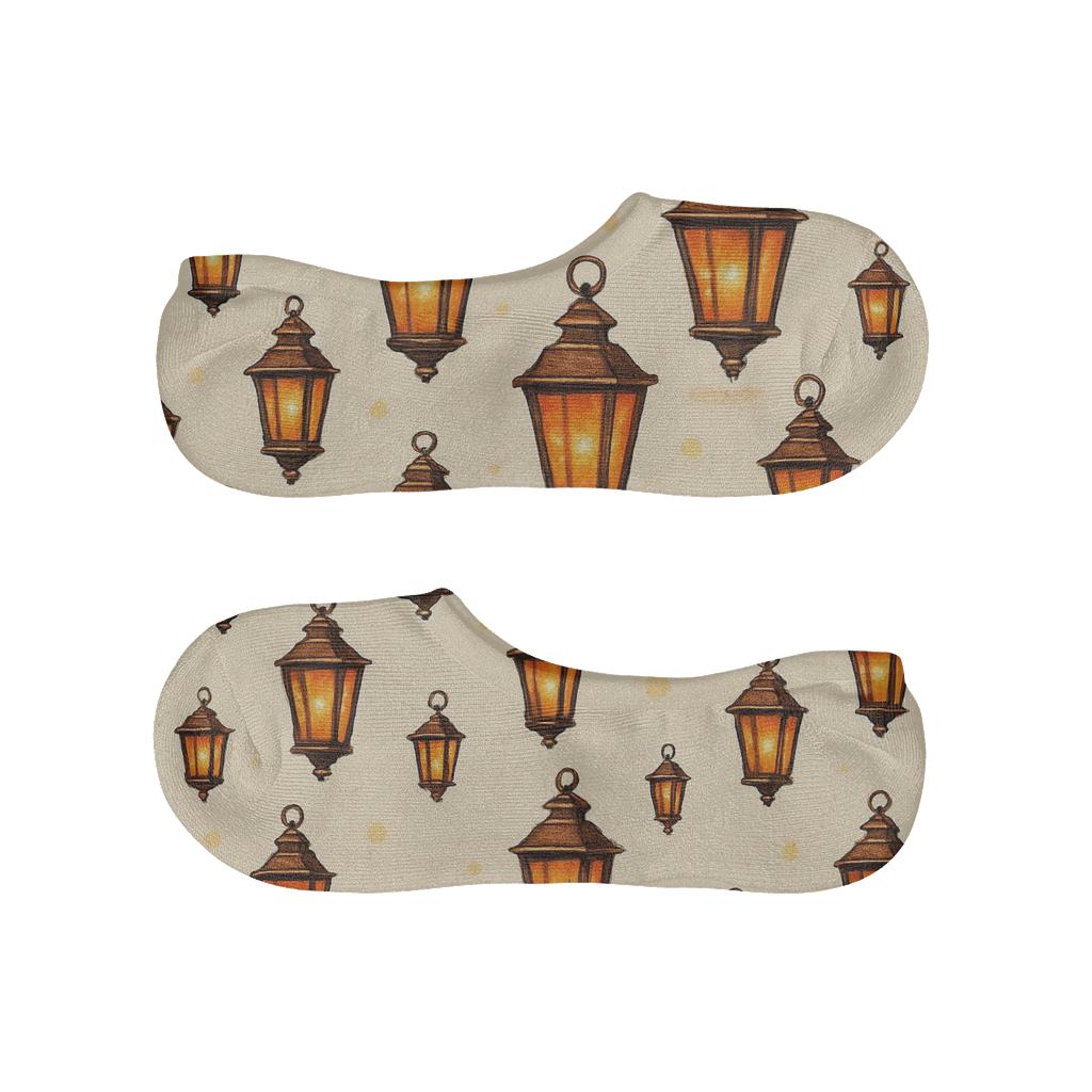 Vintage Poster Look Street Glow, Lantern Grid designer print no-show socks