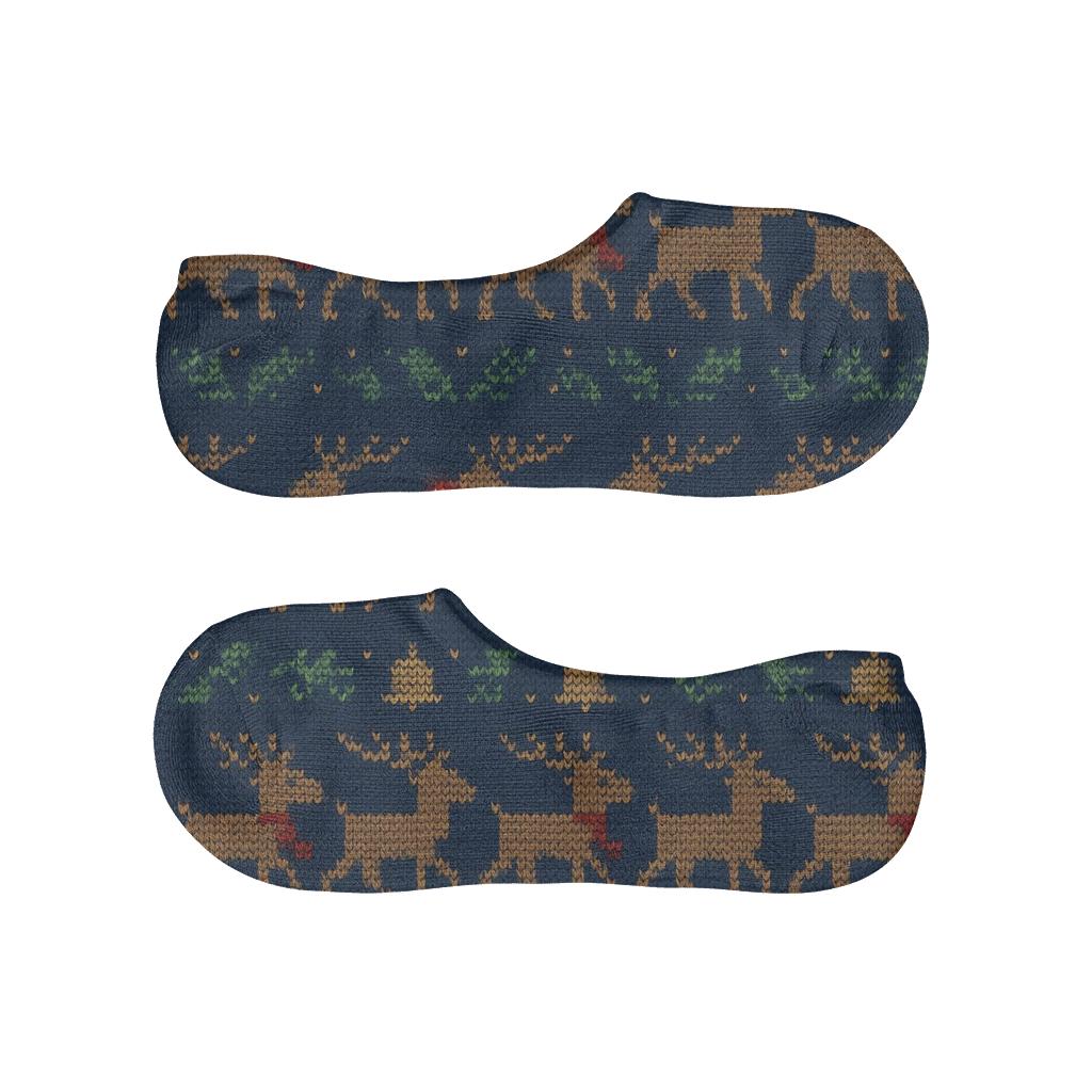 Nordic Knit Illusion Reindeer March, Rudolph trendy no-show sock styles