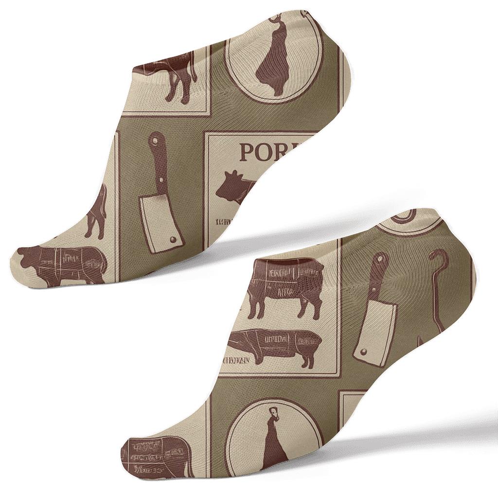 Vintage Meat Cut Diagram With Butcher Tools stylish athletic ankle socks
