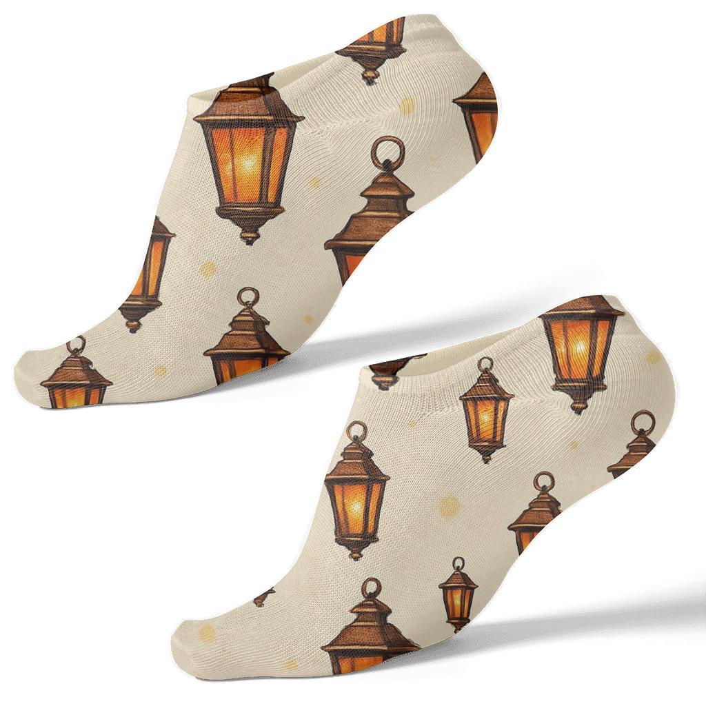 Vintage Poster Look Street Glow, Lantern Grid comfortable cotton ankle socks