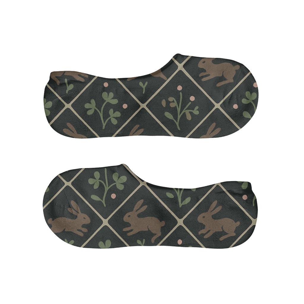 Botanical Tilework With Rabbit Silhouettes breathable seamless no-show sockscustom no-show socks