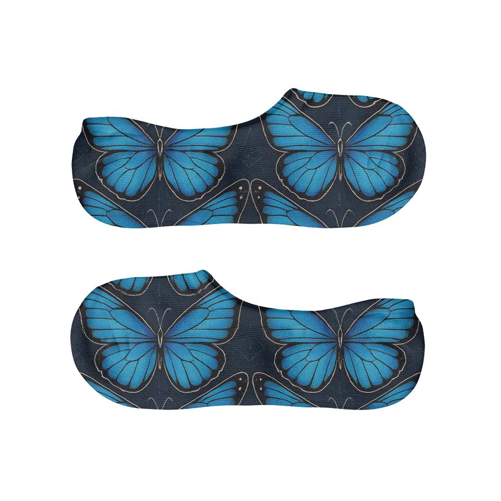 Iridescent Morpho Wing Vein Lattice On Midnight Navy Background anti-slip no-show socks