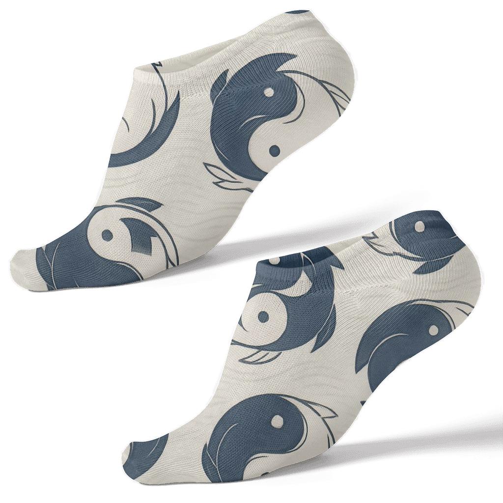 Indigo Koi Dual Spiral Tile On Pale Cream comfortable cotton ankle socks